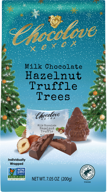 Chocolove Hazelnut Truffle in Milk Chocolate Tree-Shaped Holiday Bites