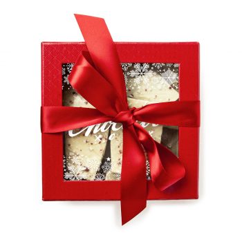 Chocolove Peppermint Bark Gift Box: Irresistible Blend of White and Dark Chocolate, Topped with Crushed Candy Canes - A Festive Delight in an Elegant Red Gift Box