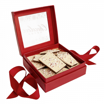 Chocolove Peppermint Bark Gift Box: Irresistible Blend of White and Dark Chocolate, Topped with Crushed Candy Canes - A Festive Delight in an Elegant Red Gift Box