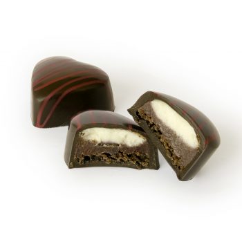 Cross-Section of Red Velvet Cake Truffle - Chocolove's Valentine's Decadent Dessert Collection Heart Shaped Gift Box