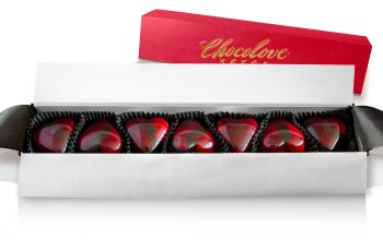 Heart Shaped Cherry Cordials Unwrapped in Valentine's Day Gift Box with decorative Red Sleeve - Chocolove's Cherry Cordials Gift Box